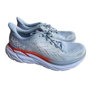 Hoka One One Womens Clifton 8 Running Shoes 8B Light Blue Orange/White NO INSOLE